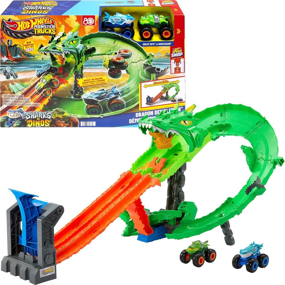 Hot Wheels Toy Monster Trucks, Sharks vs. Dinos Dragon Destruction 1:64 NWT
